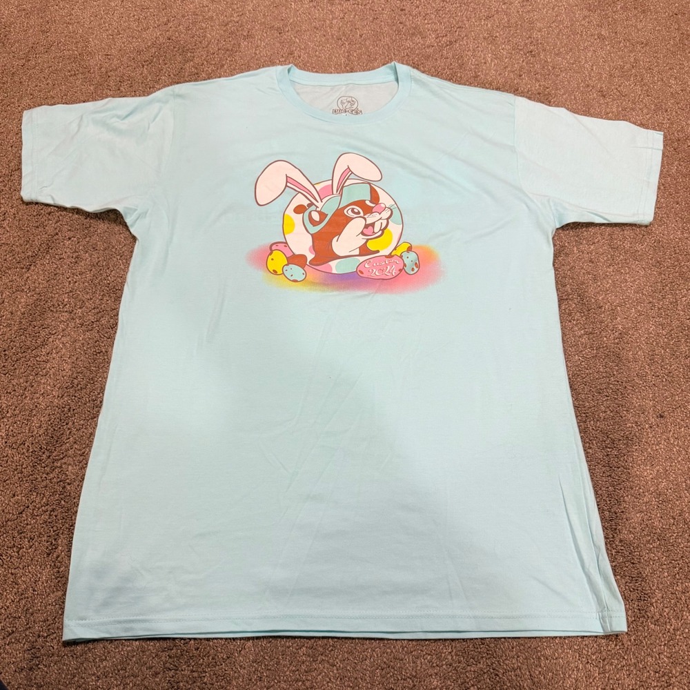 Buc-ee's Easter 2024‎ Every Bunny Needs Some Bunny Light Blue Graphic T-Shirt L